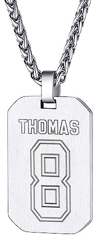 Supcare Herren Nummer Anhänger Halskette Edelstahl Acht geschnittene Militärkarten personalisiert Namen-Zahlenhalskette Mode Sport-Fans Kette Trendiger Schmuck Sports Jewelry für Männer Jungen