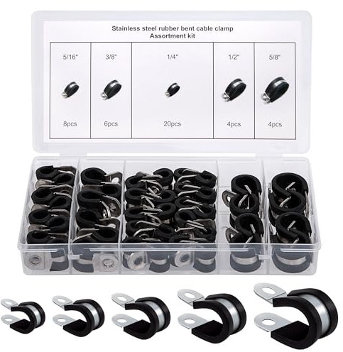GUNGY Rohrschellen Gummi Rohrschelle Edelstahl Kabelklemme Schraubrohrschellen 6/8/10/13/16mm Schlauchschellen P Clips Sortiment Kit 42 Stück