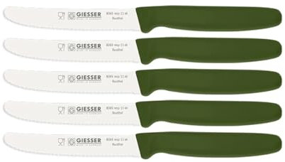 Giesser Messer Tomatenmesser Brötchenmesser Tafelmesser 11cm mit Wellenschliff 3mm - 5er Set (Olive)