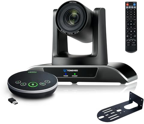 12x Zoom Conference Room Video Camera System, Al Auto-Tracking HD 1080P 60fps 12X Optical Zoom USB3.0 HDMI PTZ Camera 75° FOV and Bluetooth Conference Speaker with Microphones Bundle for Medium Room