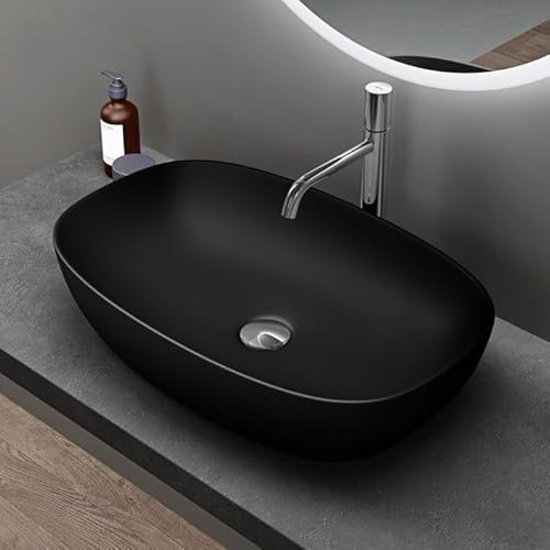 doporro Aufsatzwaschbecken Keramik Gäste-WC Waschbecken Waschschlae 60cm matt schwarz Handwaschbecken Waschplatz Brüssel104