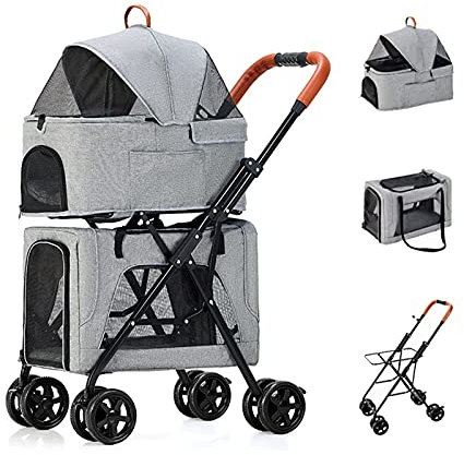 Leichte Haustier-Buggys für Hunde und Katzen, Doppel-Haustier-Buggy, 4-Rad-Hundewagen, Haustier-Buggy, Buggy für Zwillinge oder mehrere, atmungsaktives Reisen