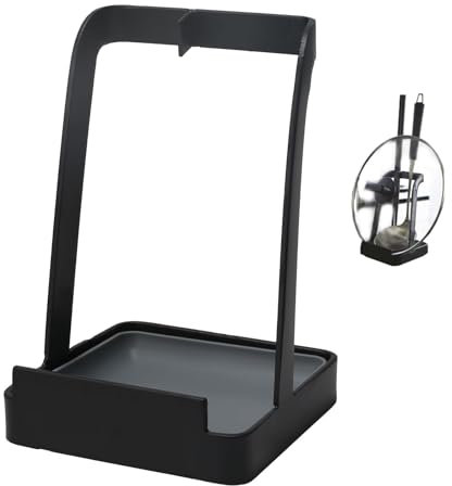 Minnhua Support de Couvercle et Repose-Cuillère en Acier - Support Multifonction pour Casserole avec Porte-Cuillère Noir