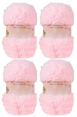 Cosiesnest Lot de 4 x 50 g de fil pelucheux - Peluches douces - Grosse boucle - Fil à tricoter à la main pour crochet, vêtements de bébé, poupées, tapis - Rose