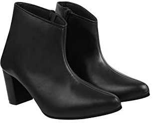 Shoetopia dam ankelstövlar – konstläder spets tår stövlar med dragkedja på sidan och mitten av blockhäl för arbete, fest och vardag