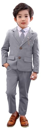 LOLANTA Conjunto de Traje de 2 Piezas para niños, Conjunto de Blazer y pantalón para niños, Ropa de Ocio o Vestido de Fiesta de Boda, Gris, 3-4 años, 100