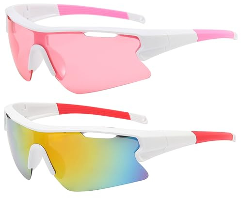 JSTHHTT 2 PCS Lunettes de Vélo, Lunettes de Soleil de Sport, Lunette de Cyclisme, Lunette de Soleil Sport, pour Hommes Femmes, Protection UV400, pour Activités de Plein Air Comme le Cyclisme