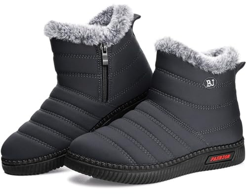 Mufanton Bottes de Neige Femme Chaussures d'hiver Bottines Fourrure Doublure Outdoor Antidérapant Chaussure de Marche,Gris,EU36