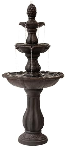 XBrand 51 3-Tier Outdoor Waterfall Fountain, Resin Freestanding Water Feature with Auto Shut-Off Pump, Brown