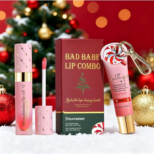 Lip Conditioner & Lip Oil Set, Moisturizing Lip Care Set, Natural Lip Gloss Balm Duo for Dry & Chapped Lips, Overnight Lip Mask Gift Set for Teenage Girls & Women - Christmas Beauty Gift