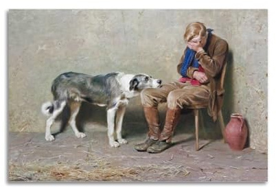 Stampa artistica da parete su tela con immagine di Briton Riviere (fedeltà) per soggiorno, pareti, casa, 30 x 45 cm