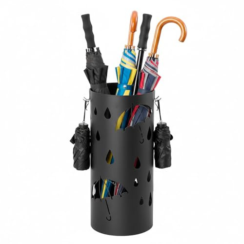 Arreditaly Portaombrelli Rotondo In Acciaio Zincato Con Vaschetta Scolapioggia E 4 Ganci Removibili Base Antiscivolo Design Moderno Per Ingresso Casa e Ufficio 41 x 17 Cm (Nero)