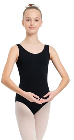 NuJake Children's Kids Black Cotton Rich Sleeveless Leotards Girls Soft PE Ballet Dance Wear Gymnastics Age 3-13 Years (9-10 Years)