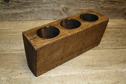 Starworld - Primitive 3 Hole Wooden Sugar Mold Wood Candle Holder for Decoration Any Room in The House or Gift idea (Size:10.75 x3.5 x 4.74 inch)