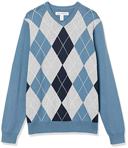 Amazon Essentials Maglione da uomo con scollo a V (disponibile nelle taglie Big & Tall), blu a pois, XL