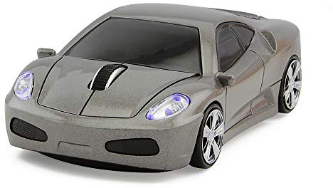 Aikchi Ratón inalámbrico para coche, ratón óptico con forma de coche deportivo 3D, ratón ergonómico para computadora portátil para FLL (gris)