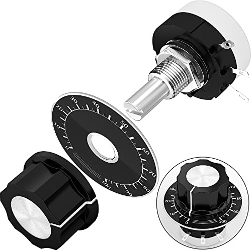 Joinfworld 10K Potentiometer Single Turn Carbon Film Rotary Potentiometer 10K Ohm with A03 Knob & Dial for Inverter Speed Regulation Motor Speed Control