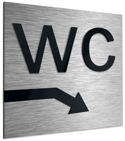 ALÚMADESIGNCO WC Cartel - Flechas Abajo derechos Señal Aseos - Carteles baño/Flecha Direccion derecho - Señalizacion Baños/Señales Direccional Felchas - 120 x 120 mm