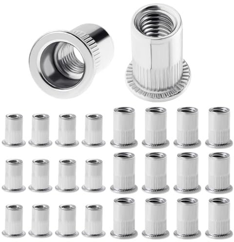 Moendergo 100PCS Rivet Nut M6,M8 Stainless Steel Rivet Nuts Threaded Insert Nutsert Rivnuts Flat Head Threaded Rivet Nutsert Cap (M6*M8)