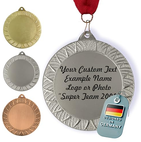 Larius Personalisierte Medaille aus Metall in Gold, Silber & Bronze Farbe, mit Wunschtext, Foto und Logo (mit Halsband, Silber)