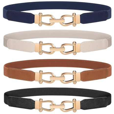 JasGood Skinny elastiskt midjebälte tunna damer vintage bälte mode stretchigt bälte stretch midjebälte med gyllene spänne