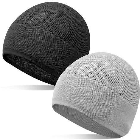2Pcs Bamboo Skull Caps for Men Women Motorcycle with Giftbox, Cooling Women's Men's Summer Spring Fall Winter Skullies & Beanies, Black Grey Cancer Hats for Women Chemo Patients Must Have Gift.