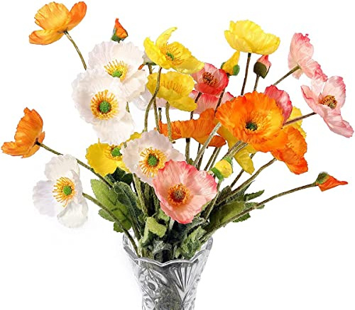 yasoe Paquet de 8 Fleurs Artificielles Fleurs de Pavot en Soie pour Bouquet de DéCoration IntéRieure FêTe de Mariage Fausse Fleur, Arrangement de Fleurs