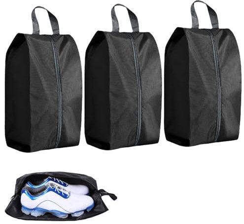 Oxford Schuhbeutel für Reisen, wasserdicht, staubdicht, Schuhbeutel zur Aufbewahrung, Schuh-Aufbewahrungstasche mit Reißverschluss für Schuhe, Turnschuhe, Absätze, Crocs, Schwarz, Einfachheit(3PCS)