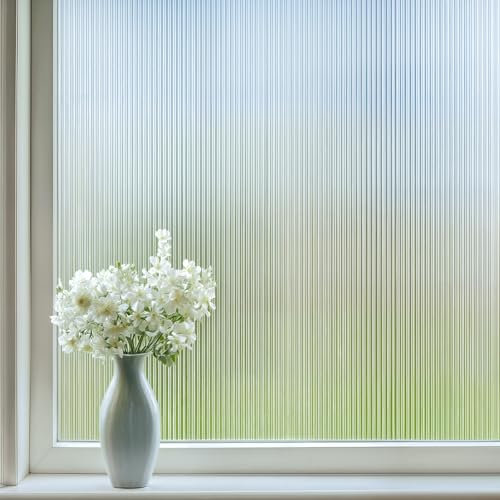 DARUITE Reeded Glass Window Film Decorative Window Film Privacy Film For Glass Windows Anti UV Opaque Static Cling Self Adhesive Reusable Fluted Glass Film for Home Office 44.3 x 200cm