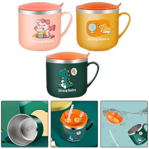 Divertido y funcional vaso infantil de 250 ml en acero inoxidable con medidas precisas (amarillo)