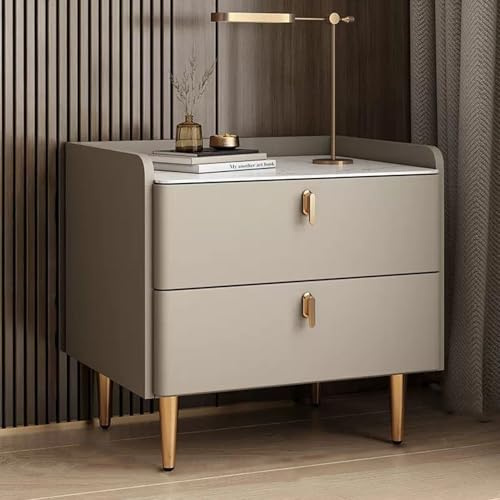 LIUWOPA Mesita de Noche Moderna de Madera, mesita de Noche de Almacenamiento de Mediados de Siglo, mesita de Noche Moderna con Asas de Metal, mesita de Noche con Tablero de Piedra