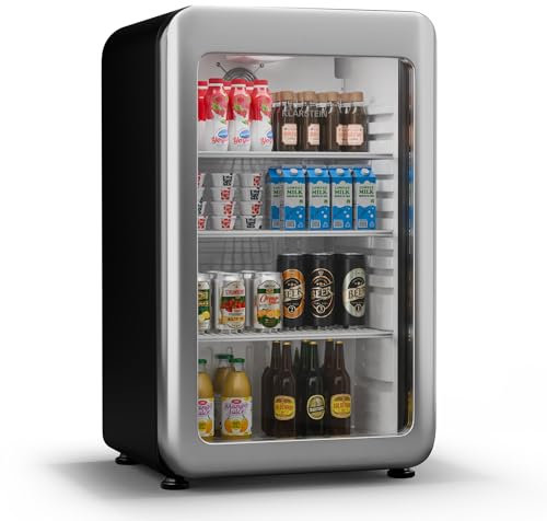 Klarstein Audrey Evo Réfrigérateur à boissons - 93 L Vitrine réfrigérée à boissons, Porte à double vitrage, Éclairage LED, Température 0-10°C, Design rétro, Classe Énergétique C