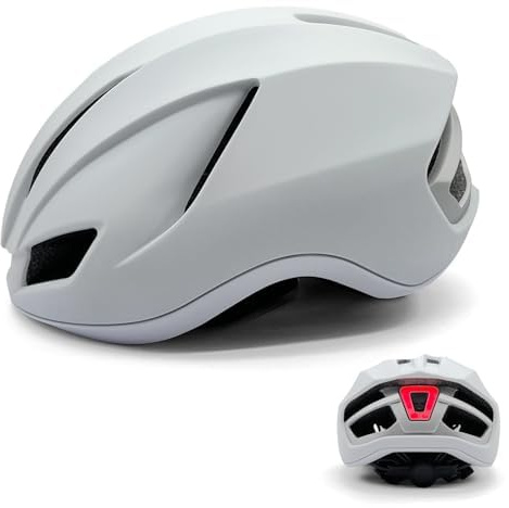 Fahrradhelm mit LED Licht Stadthelm Ultraleichter Radhelm Mountainbike Helm für Herren Erwachsene Cityhelm mit Aufladung Rücklicht 56-60CM (Weiß)