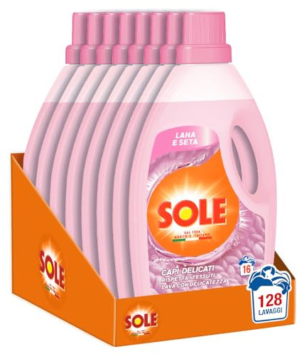 Sole Detersivo Liquido per Capi Delicati per Bucato a Mano e in Lavatrice: 8 Flaconi di Detersivo per Lana e Seta, 8x1000 ml