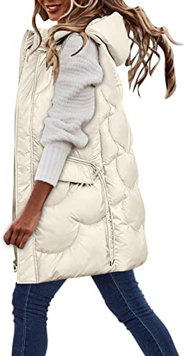 Chaqueta sin mangas para mujer, chaleco largo acolchado para mujer, chalecos casuales con capucha, chaleco térmico cómodo con bolsillos, chaleco de plumón brillante de moda, chaleco de invierno sin