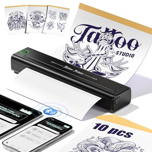 Veson H1 Termocopiadora Tattoo Bluetooth, Impresora Termica Tattoo Profesional Compatible con Phone y Tablet, Stencil Impresora para Tatuajes con 10pcs Termocopiadora Tatuaje Papel de Tatuaje