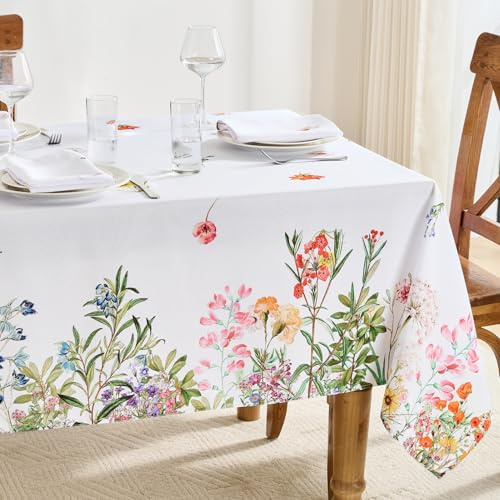 FIBORIA Spring Floral Table Cloth Wipeable Tablecloths Rectangular 240x140 cm Water Resistant Tablecloth Wipe Clean Washable Table Cover for Outdoor Party Summer Garden Dining Wedding,55x98 inch
