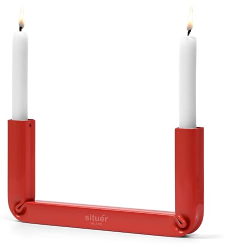 Situér Milano Lumiér Porta Candele da Tavolo 25x12cm di Design in Acciaio Verniciato Rosso con Piega Brevettata - Candelabro Centrotavola Minimal e Moderno Made in Italy