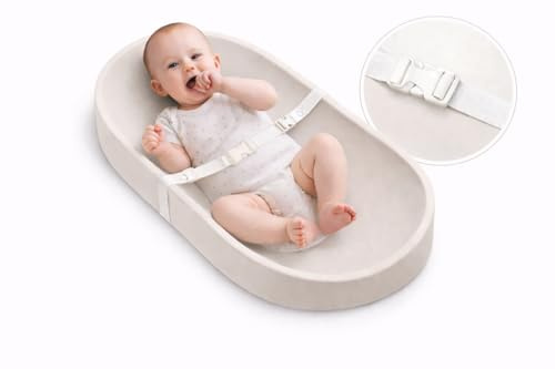 BOBY’S Wickelauflage Baby aus PU-Schaum mit Sicherheitsgurt – rutschfest & abwaschbar, Anti-Roll Design, für Wickeltisch & Kommode, hygienisch, ca. 72,5 × 35,8 cm