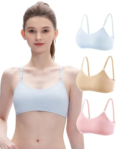 INNERSY Sport bustier flicka bomull bh utan bygel underkläder med fast vadderad 10–18 år 3-pack