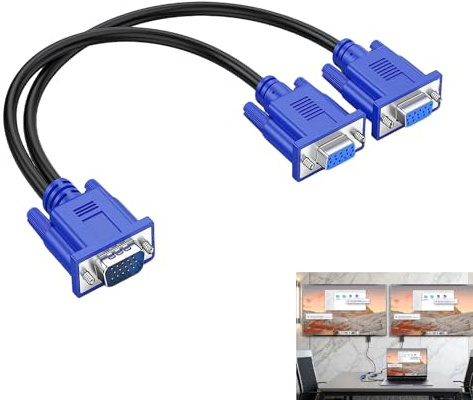 Cable Divisor VGA en Y, Adaptador VGA Macho a 2 Hembra, Adaptador de Video Analógico para PC, Laptop, Monitor, Proyector, HDTV y Decodificador TV, Compatible con 1080p, Pantallas LCD y LED, 29 cm