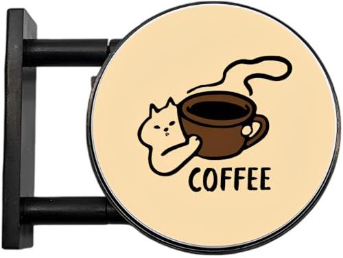 Kattkaffe LED-kylsten, beige harts 5,6 x 4,3 cm upplyst dekorativ skylt, miniatyr metallfästande kafé kylskåpsdekor för kök, hem, kontorsvägg