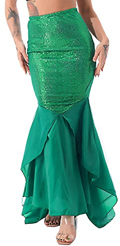 YiZYiF Femme Déguisement Sirène Princesse Cospaly Mermaid Costume Halloween Carnaval Elégente Jupe de Queue Sirène à Paillettes Mini Robe Soirée Cocktail Danse S-4XL