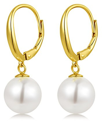 Jiahanzb Orecchini Donna Perle Oro Rosa Bianca Argento Sterling 925 Orecchini Pendenti Donna Perle Grandi Anallergici 10mm