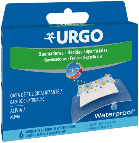 Urgo - Quemaduras y heridas superficiales Waterproof - Apósitos estériles Impermeables - Formato pequeño 6 apósitos de 5 x 7 cm