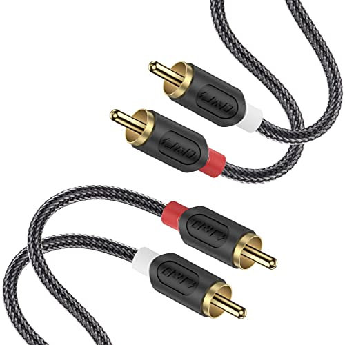 J&D 1,8 m Câble RCA, câble audio stéréo RCA/Cinch, câble 2 RCA mâle à 2 RCA mâle pour système Hi-Fi, amplificateur, home cinéma, lecteur Blu-Ray plaqué or et tressé en nylon [Série Audiowave]