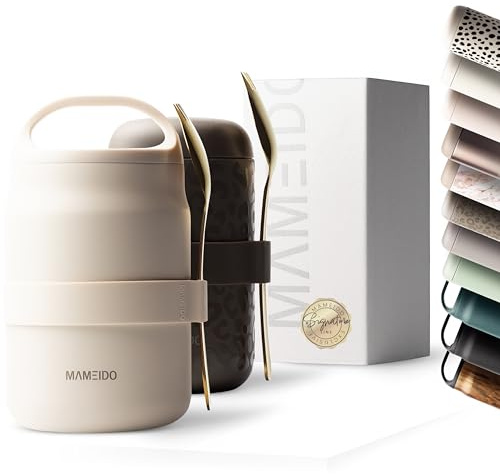MAMEIDO Thermal Food Flask 800 ml, yogurt cup to go stainless steel, thermo cup food leak-proof, lunch box BPA-free, keep warm container (Ivory Beige)