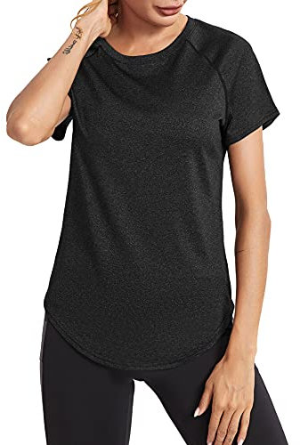 Wayleb Women's Gym Tops Ladies Sports T-Shirt, Workout Yoga Tops for Women, Basic Short Sleeve Tee Shirts,Fitness T Shirt Loose Activewear Black