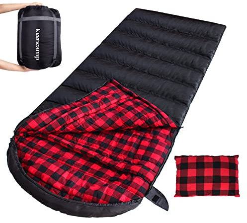 Keencamp Schlafsack Outdoor Flanell Warmer 3-4 Jahreszeiten Baumwolle Innenfutter XXL Deckenschlafsack Tragbar Leicht Winter Schlafsäcke Camping für Erwachsenen 230x90CM Schwarz