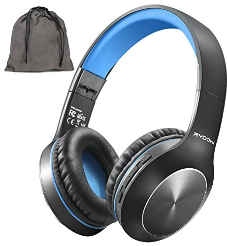 Rydohi Bluetooth Headphones Over Ear, 68H Playtime and 3 EQ Music Modes Wireless Headphones with Microphone/Deep Bass, HiFi Stereo Foldable Lightweight Headset for PC Home Travel Office (BLACK-BLUE)
